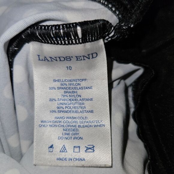 Lands’ End Black White Polka‑Dot Tankini Top Women’s Size 10 Shelf Bra Adj - Picture 3 of 5